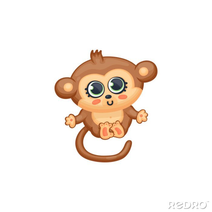 Canvas Cute monkey with big eyes vector illustration in kawaii anime style isolated.