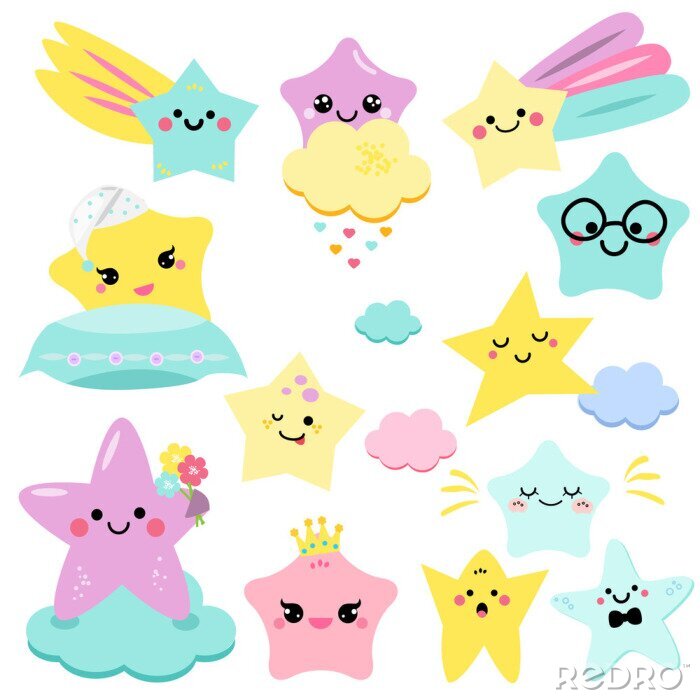Canvas Cute stars vector illustration for kids. isolated design children. baby shower stars, design elements in kawaii style