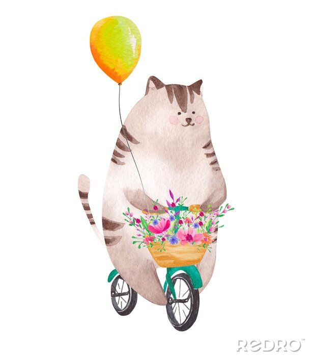 Canvas Cute watercolor cat riding bicycle