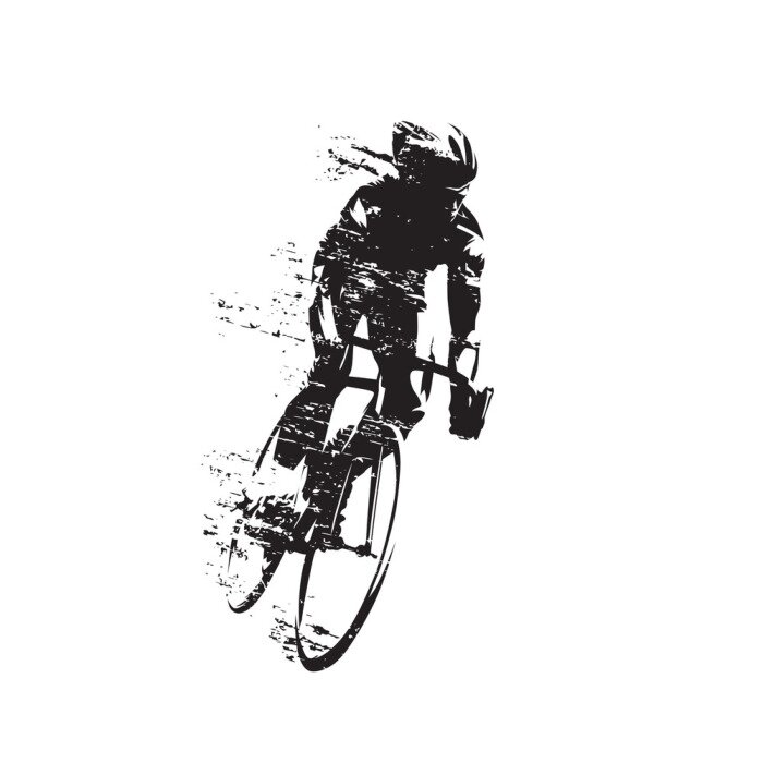 Canvas Cycling, road cyclist rides bike, front view isolated vector silhouette