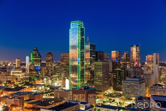 Canvas Dallas, Texas stadsgezicht met blauwe hemel bij zonsondergang