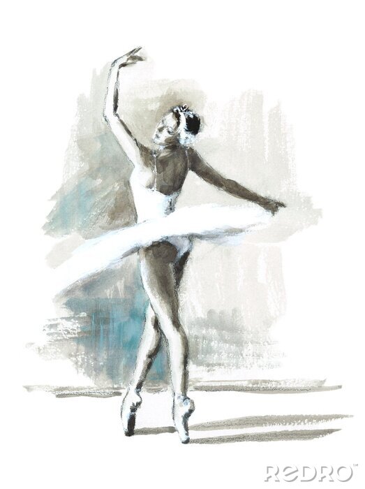 Canvas Dansende ballerina pastelschets