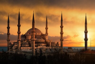 Canvas De Blauwe Moskee in Istanbul tijdens zonsondergang