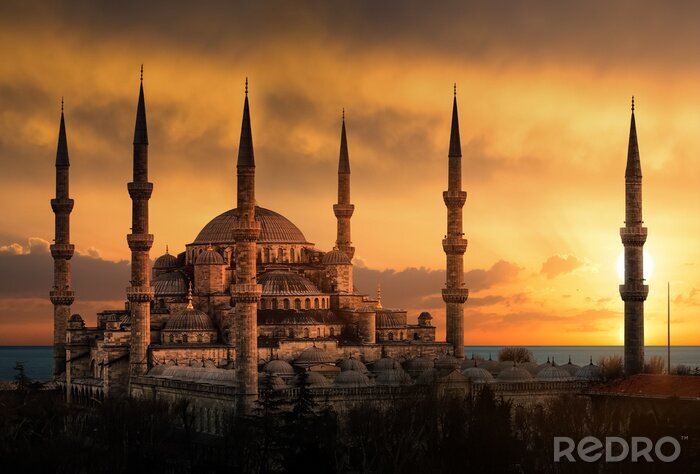 Canvas De Blauwe Moskee in Istanbul tijdens zonsondergang