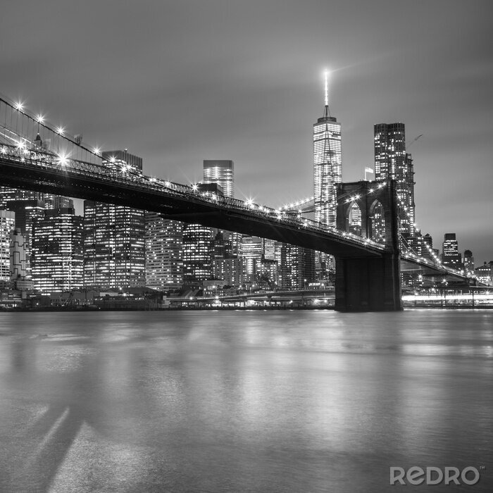 Canvas De brug van Brooklyn in de schemering, New York City.