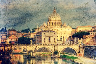 Canvas De kathedraal van St. Peter's in Rome. Picture in artistieke retro stijl.