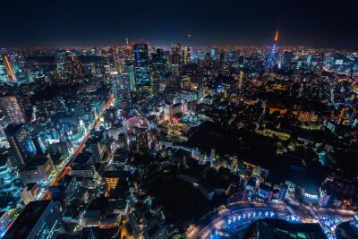 Canvas De nachthorizon van Tokyo met lichten