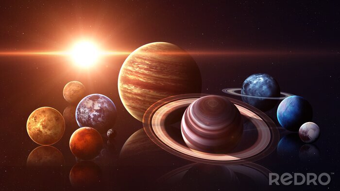 Canvas De planeten van het zonnestelsel tegen de achtergrond van de zon