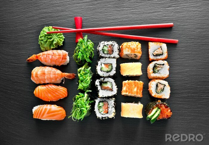 Canvas De reeks van sushi en eetstokjes