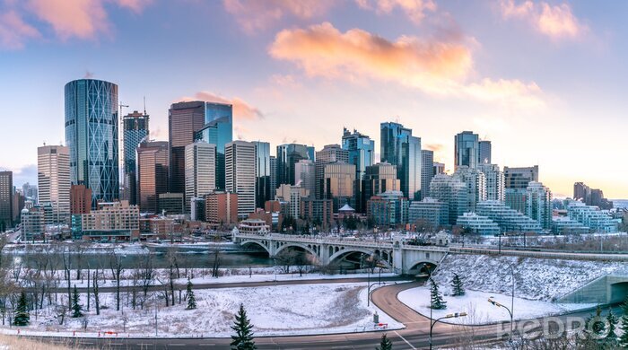 Canvas De skyline van Calgary op een koele winteravond.