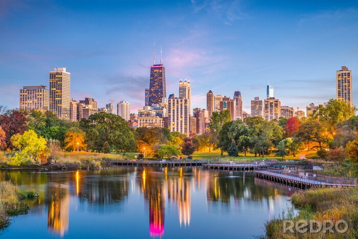 Canvas De skyline van Chicago en Lincoln Park