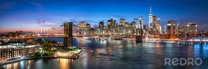 Canvas De skyline van de stad New York en de Brooklyn Bridge