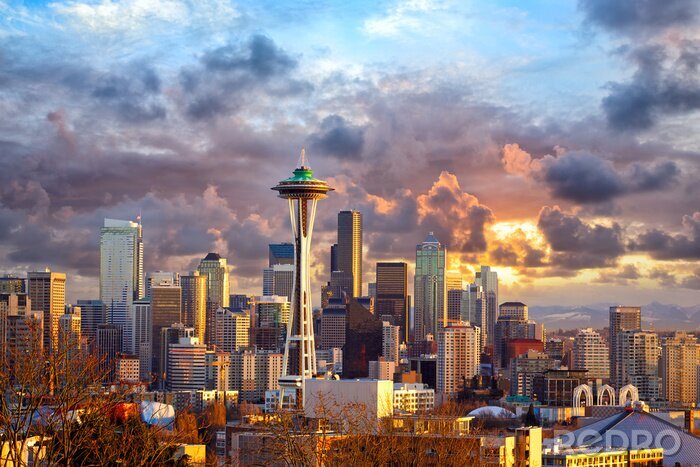 Canvas De skyline van de stad Seattle