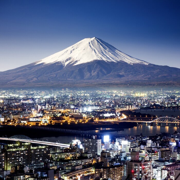 Canvas De stad Tokio en de berg Fuji