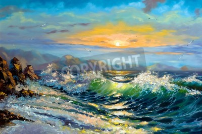 Canvas De storm op zee op een daling