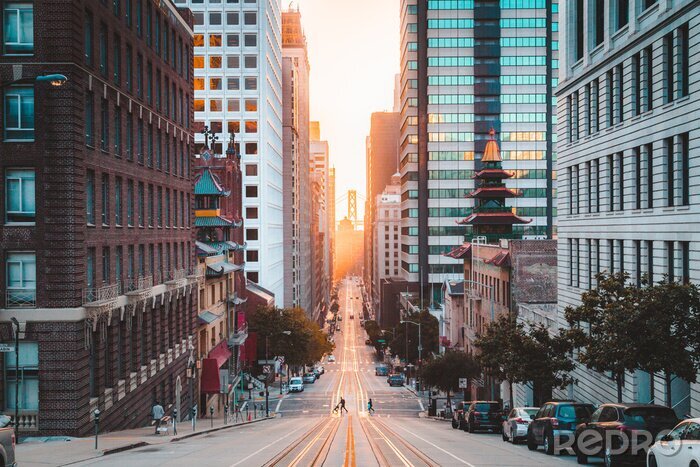 Canvas De straten van San Francisco bij zonsondergang
