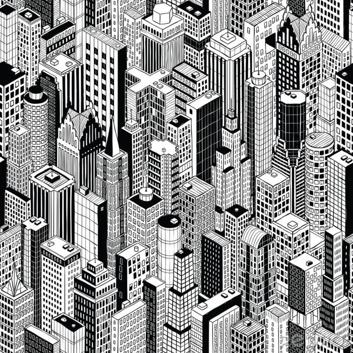 Canvas De wolkenkrabber van de stad naadloze patroon - groot