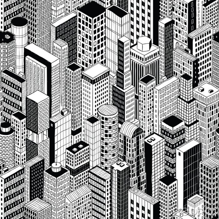 Canvas De wolkenkrabber van de stad naadloze patroon - medium