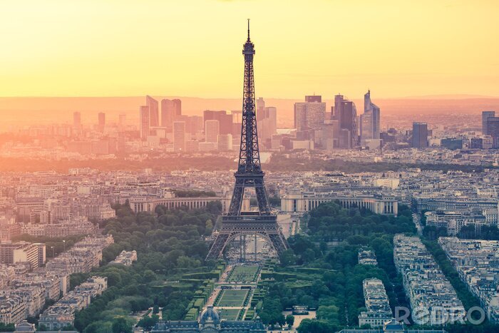 Canvas De zonsondergang in de stad van Parijs met de Eiffeltoren in Frankrijk