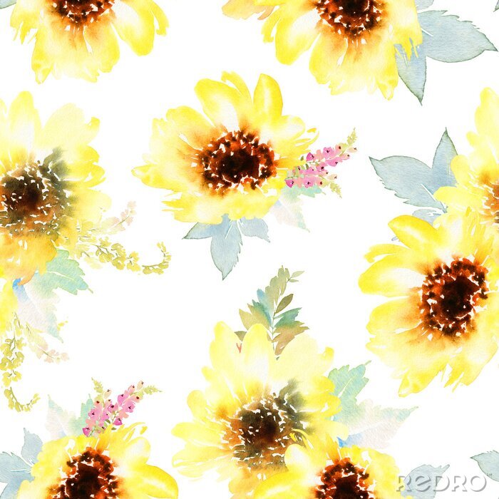 Canvas Delicaat patroon met zonnebloemen