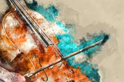 Detail van een vrouw het spelen cello schilderkunst artprint