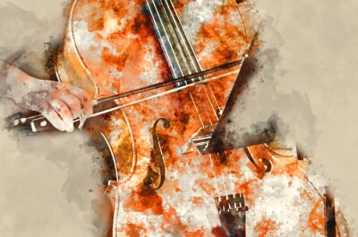 Detail van een vrouw het spelen cello schilderkunst artprint