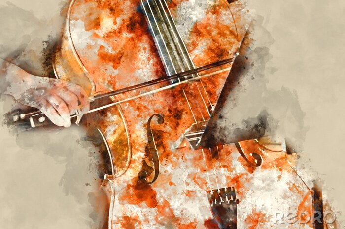 Canvas Detail van een vrouw het spelen cello schilderkunst artprint
