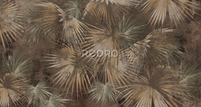 Canvas Dicht struikgewas van palmbladeren in beige