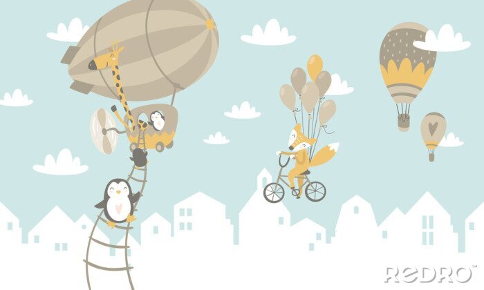 Canvas Dieren in ballonnen in de lucht
