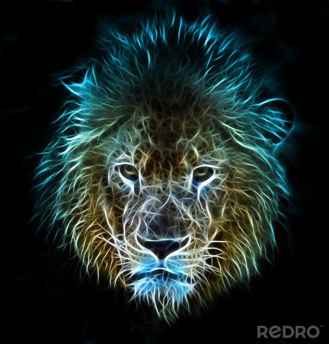 Canvas Digitale leeuw op een zwarte achtergrond