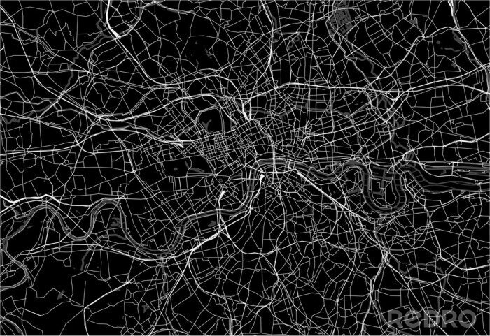 Canvas Donkere kaart van Londen, Verenigd Koninkrijk