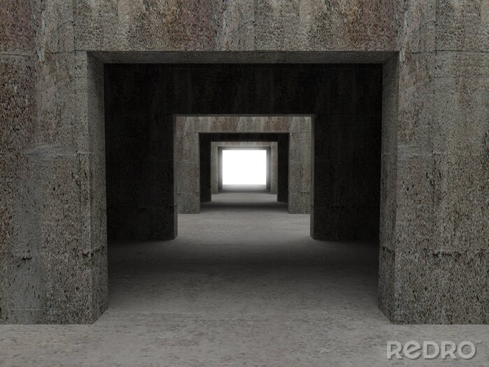 Canvas Donkere ruwe betonnen tunnel