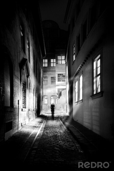 Canvas Donkere straat 's nachts