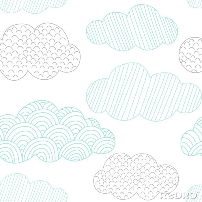Canvas Doodle clouds vector seamless pattern. Hand drawn graphic tileable background. 