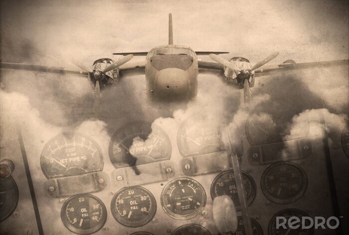 Canvas 'Double exposure vintage grunge stijl imago van vintage vliegtuigen en wolken. Gebruik afbeelding als achtergrond.