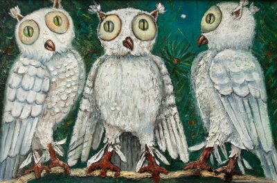 Canvas Drie witte uilen