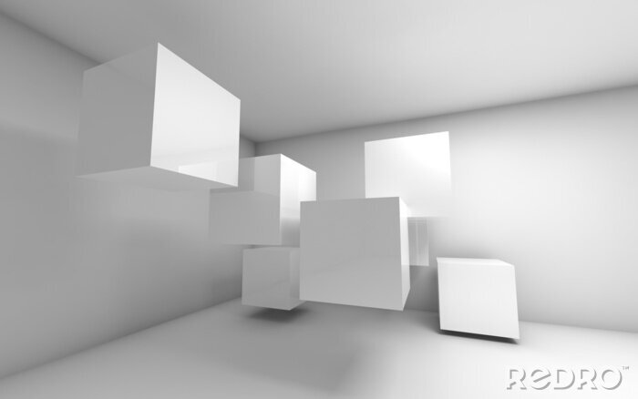 Canvas Driedimensionale 3D-composities met witte blokjes