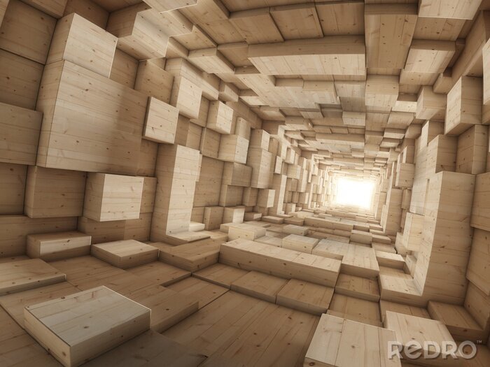 Canvas Driedimensionale houten tunnel