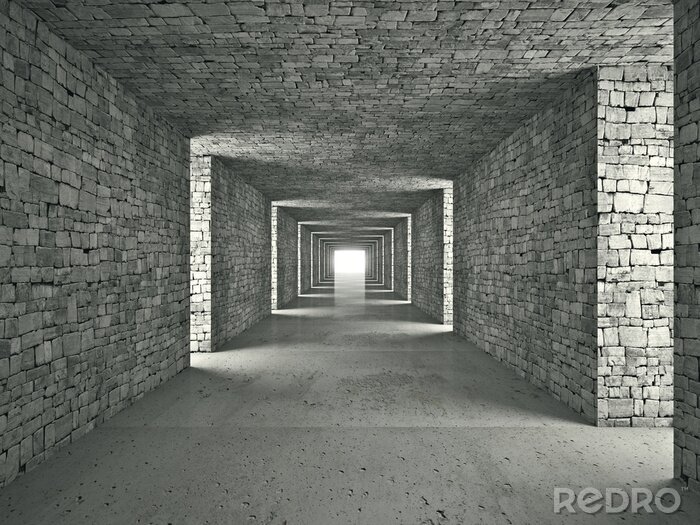 Canvas Driedimensionale tunnel in steen