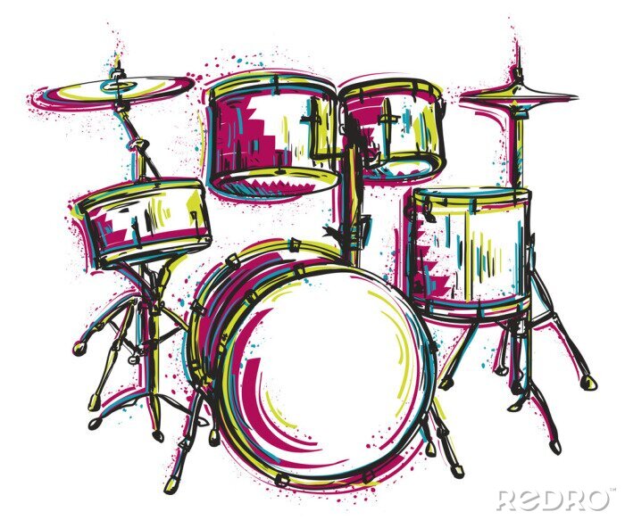 Canvas Drumstel met spatten in aquarel stijl. Kleurrijke hand getrokken vector illustratie