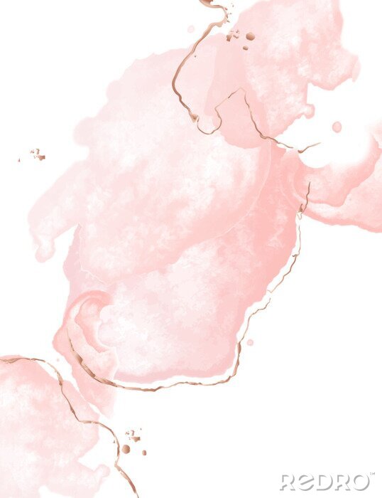 Canvas Dynamic fluid pink art with watercolor splashes wnd golden glitter strokes. Glamour wedding decoration. Tender rose gold presentation background