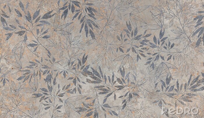 Canvas Een bloemmotief op een verweerde muur