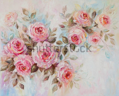 Canvas Een boeket rozen in pastelkleur