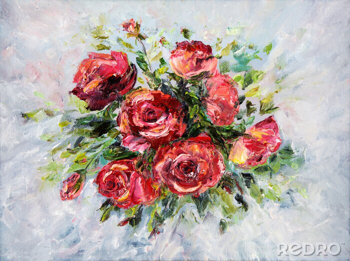 Canvas Een boeket vol rode rozen