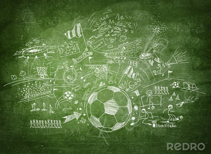Canvas Een bord met daarop getekende voetbaltactieken