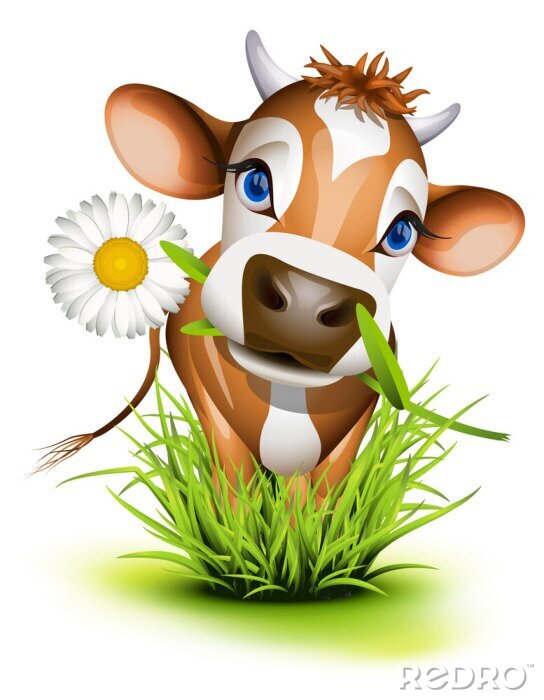 Canvas Een bruine koe die in het gras staat