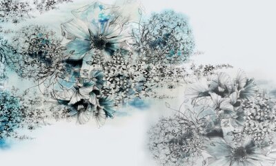 Een elegant thema met bloemen en blauwe verf