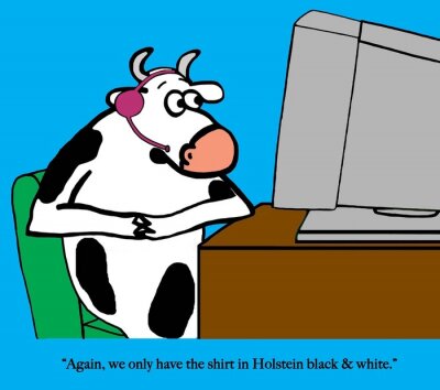 Canvas Een koe verkoopt alle kleding in zwart en wit.