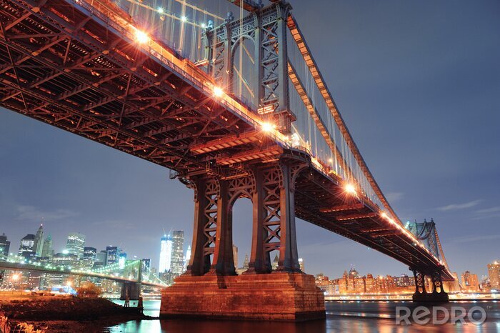 Canvas Een nacht in de stad en de Manhattan Bridge
