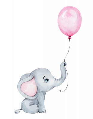 Poster Een olifant met een ballon in zijn slurf.